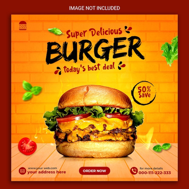 맛있는 햄버거 소셜 미디어 템플릿 디자인