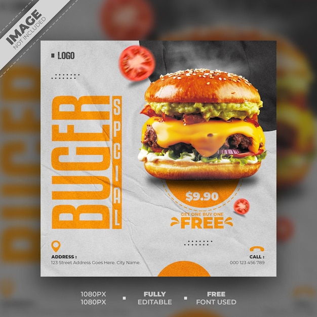 PSD delicious burger and spicy menu social media banner design template