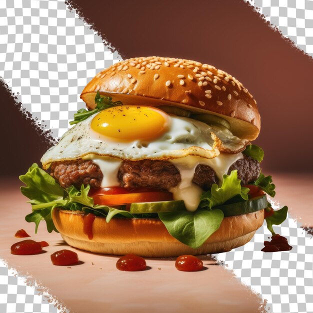 PSD delicious burger with fried egg on transparent background