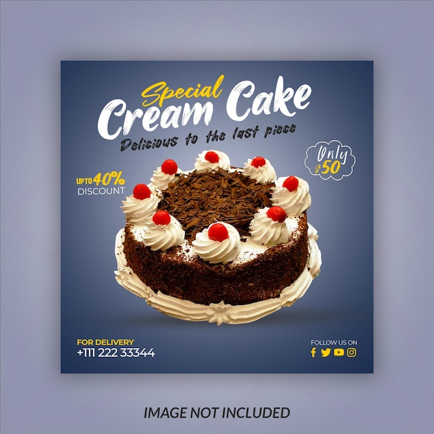 PSD Вкусный торт в социальных сетях шаблон баннера instagram