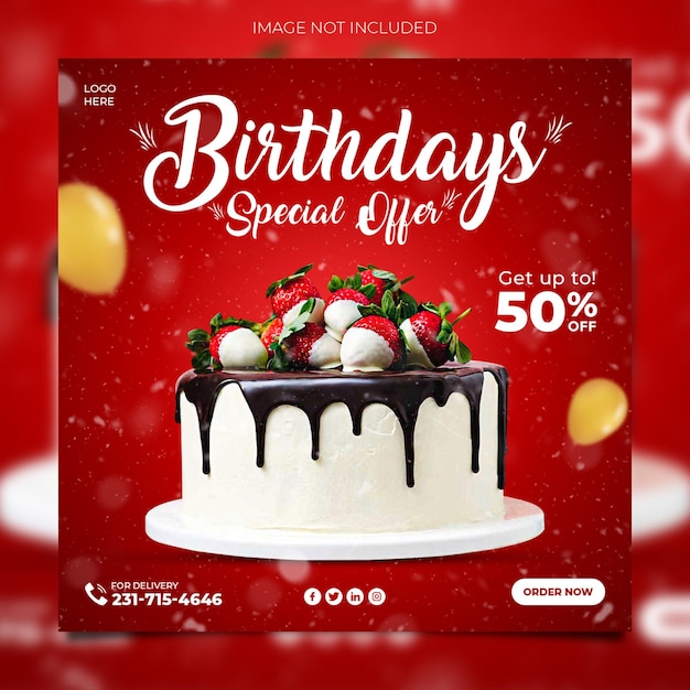 Delicious Cake social media promotion banner and instagram poster template