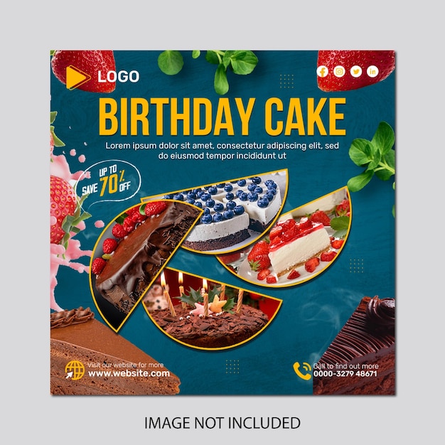 Delicious cake social media promotion and instagram poster template