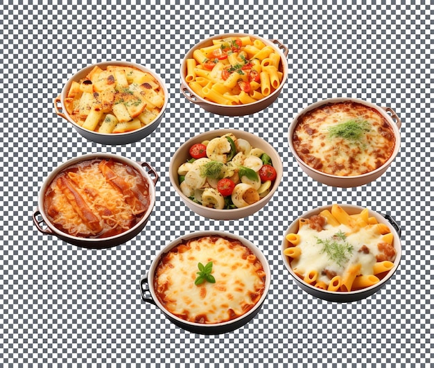 Delicious casseroles baked dishes isolated on transparent background