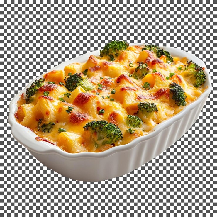 PSD delicious cheddar broccoli bake isolated on transparent background