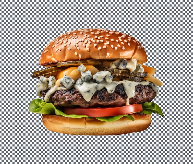 delicious cheese beef burger isolated on transparent background
