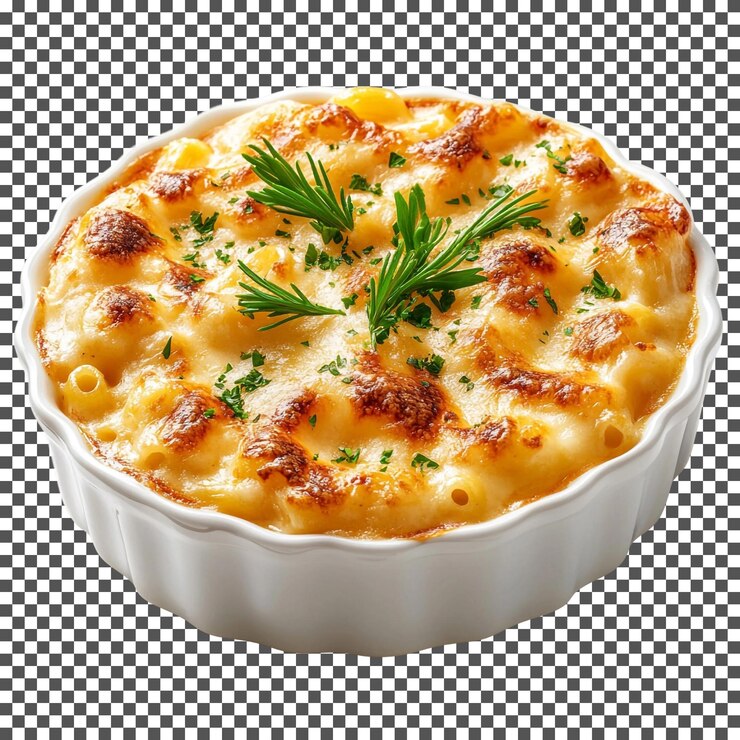 PSD delicious cheese macaroni casserole isolated on transparent background