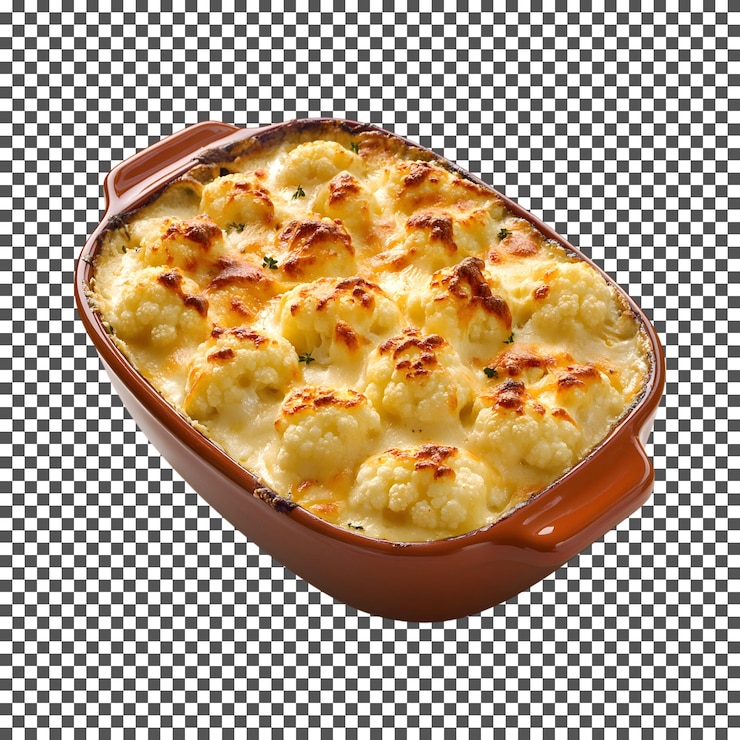 PSD delicious cheesy cauliflower bake isolated on transparent background