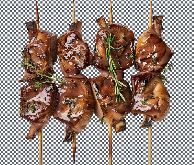 Delicious chevreuil venison skewers isolated on transparent background