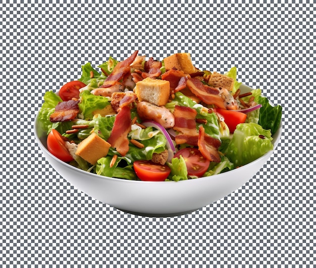 PSD delicious chicken blt salad on bowl isolated on transparent background