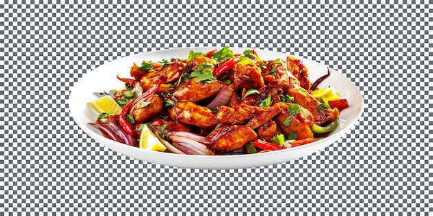 Delicious chicken chili plate isolated on transparent background