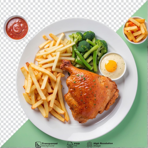 Delicious chicken chop and french fries accompanied isolated on transparent background