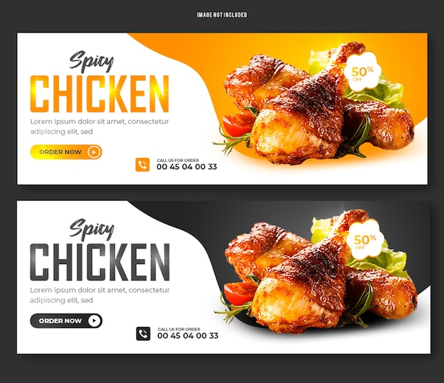 Delicious chicken food facebook cover banner template