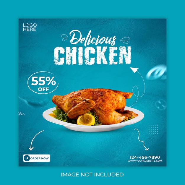 Modello di banner post sui social media del menu del cibo delizioso del pollo