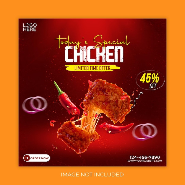 PSD modello di banner post sui social media del menu del cibo delizioso del pollo