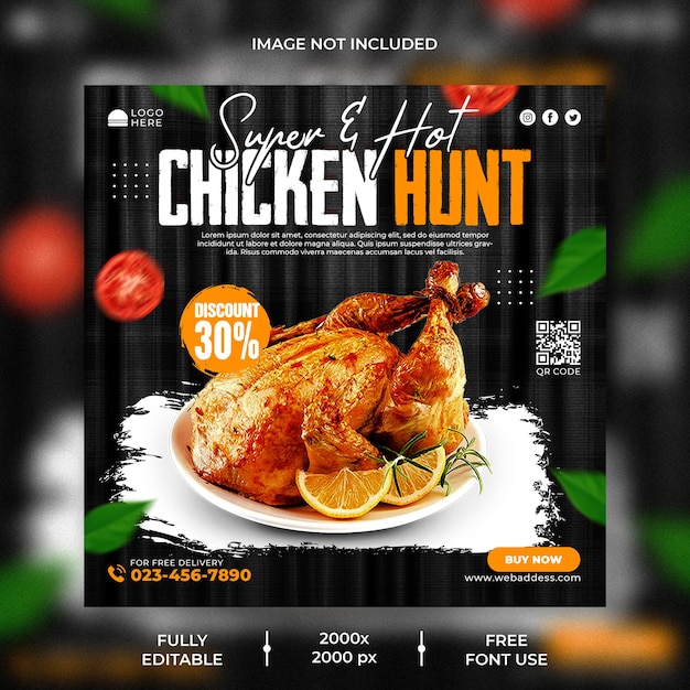 Delicious chicken menu promotion social media instagram post and web banner template