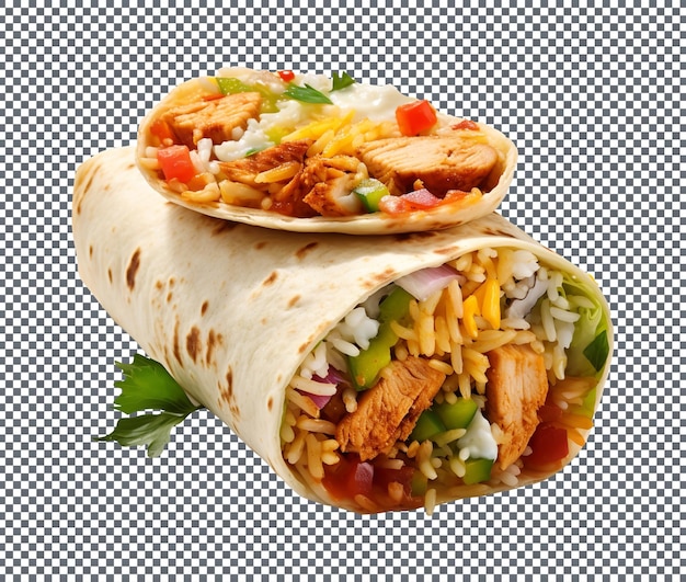 PSD delicious chicken and rice burrito isolated on transparent background