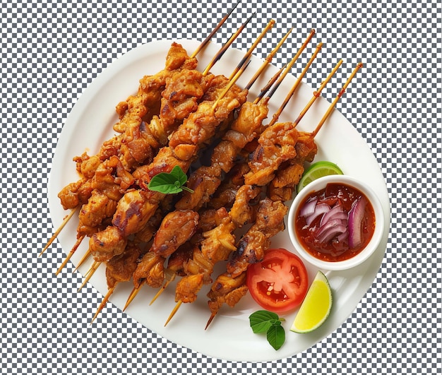 PSD delicious chicken satay isolated on transparent background