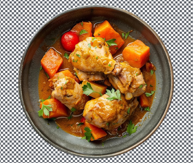 Delicious chicken and sweet potato curry isolated on transparent background