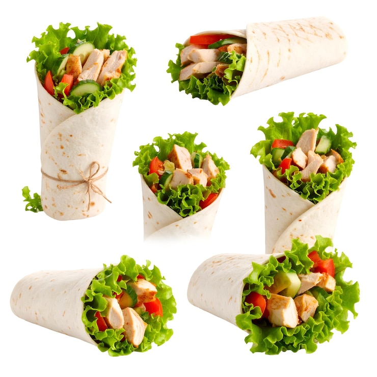 PSD delicious chicken wraps with fresh vegetables