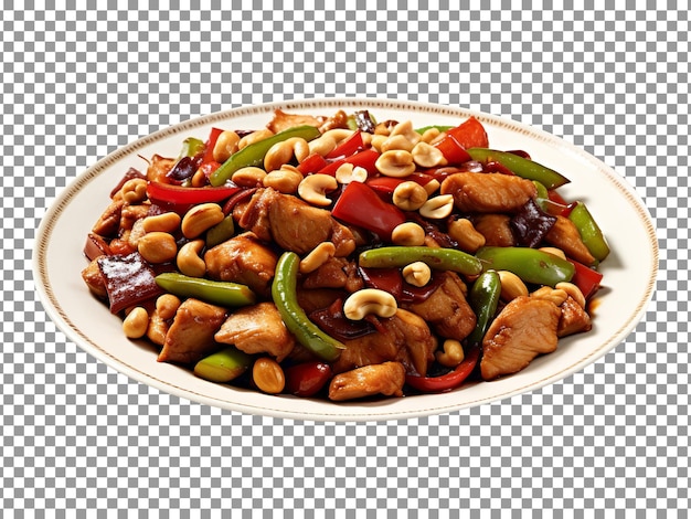 Delicious chinese cuisine with chicken and vegetables side view on transparent background