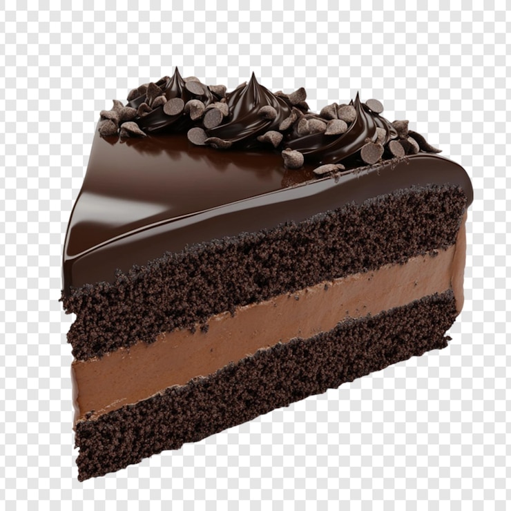 PSD delicious chocolate cake slice sweet treat indulgent dessert chocolade chips bruine creamy glaze