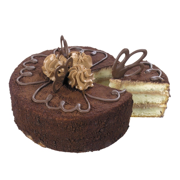 delicious chocolate cake with a slice cut out