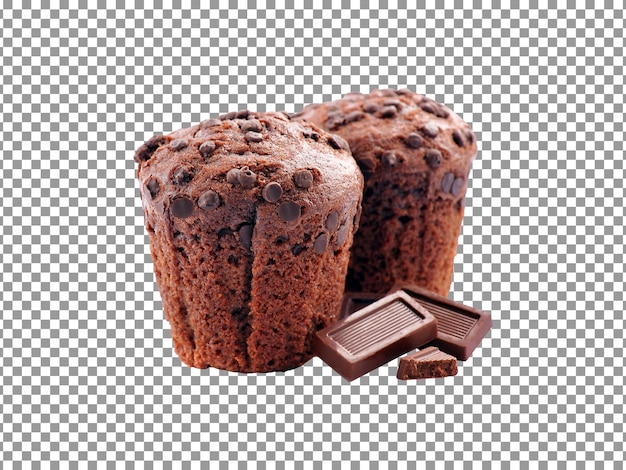 PSD delicious chocolate chip cupcake with pieces isolated on transparent background