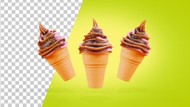 PSD Вкусное шоколадное мороженое конус мороженого 3d визуализация