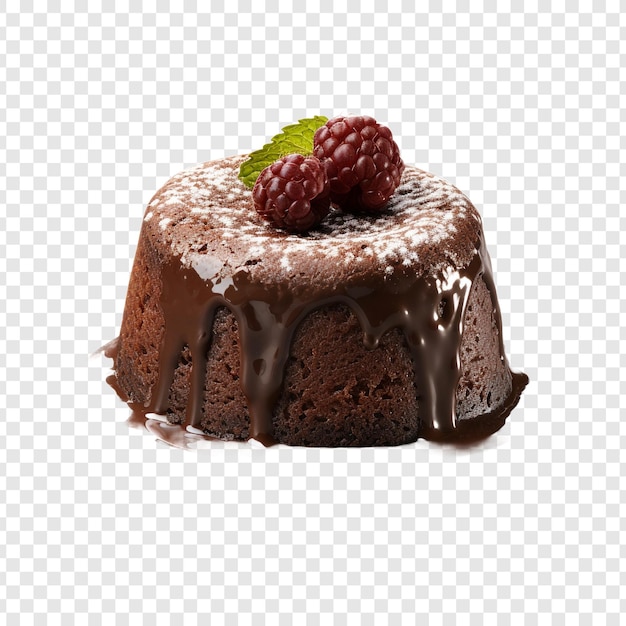 Deliziosa torta di lava al cioccolato isolata su uno sfondo trasparente