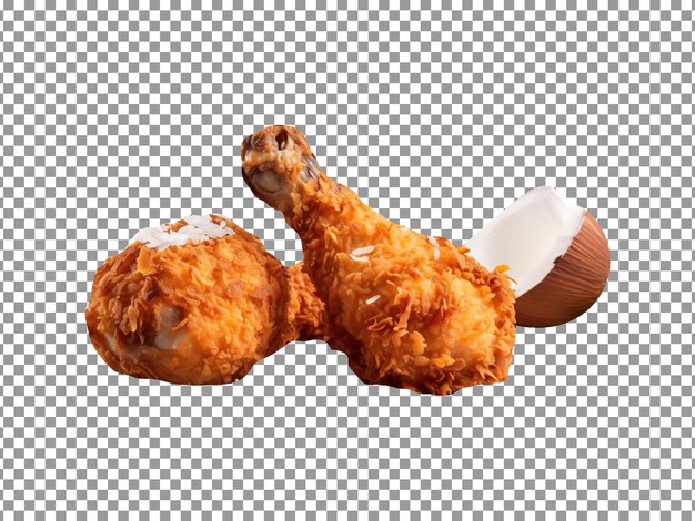 Delicious coconut fried chicken isolated on transparent background