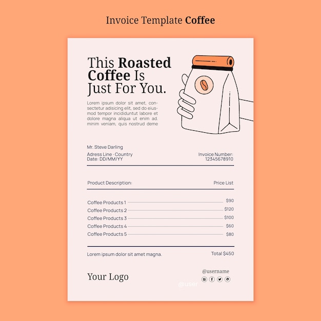 PSD delicious coffee invoice template