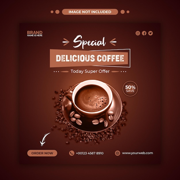 Banner web promozionale di vendita di menu di caffè delizioso o modello di post di instagram