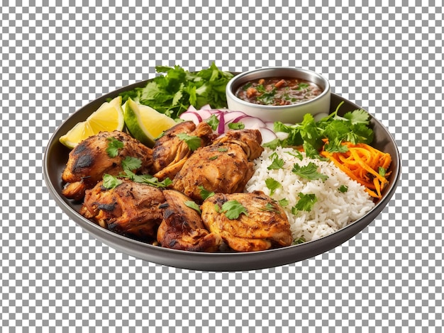 PSD delicious cooked meat plate with rice isolated on transparent background