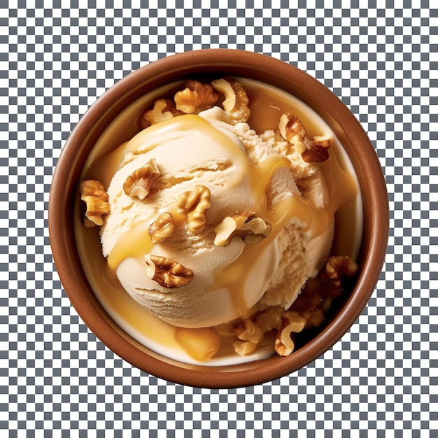 PSD delicious and creamy maple and walnuts ice cream bowl on transparent background