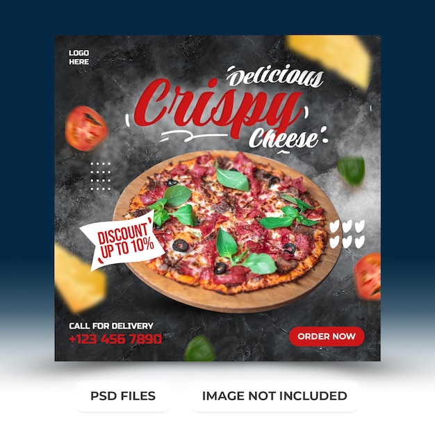 PSD delicious crispy cheese pizza menu promotion with social media post template premium psd