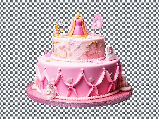 PSD delicious decorated barbie birthday cake isolated on transparent background