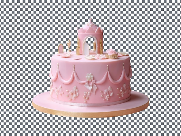 PSD delicious decorated barbie birthday cake isolated on transparent background