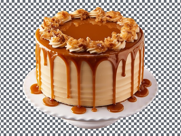 PSD delicious decorated caramel cake isolated on transparent background