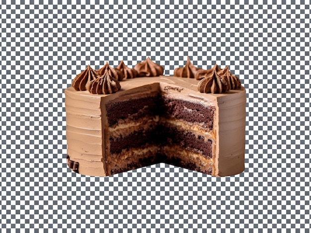 Delicious decorated mocha hazelnut cake with a slice cut out isolated on transparent background