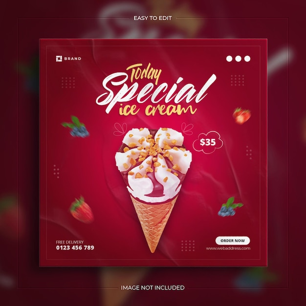 Premium PSD  Delicious dessert ice cream for social media