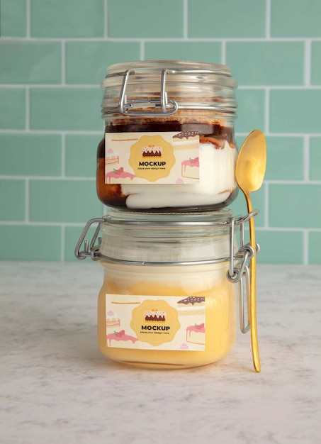 PSD delicious dessert jars and golden spoon