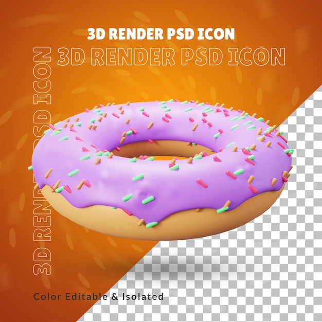 Delicious donut 3d render icon or 3d donut icon isolated or 3d render of tasty donut icon