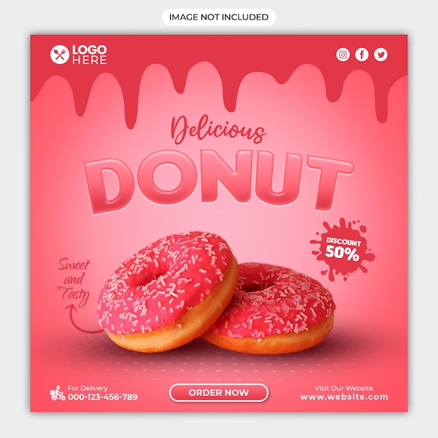 Delicious donut social media promotion square banner template