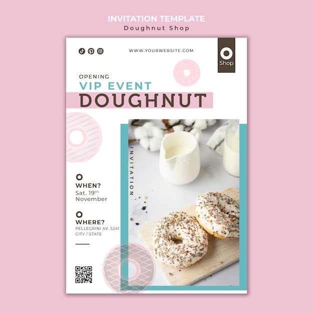 PSD delicious doughnut shop invitation