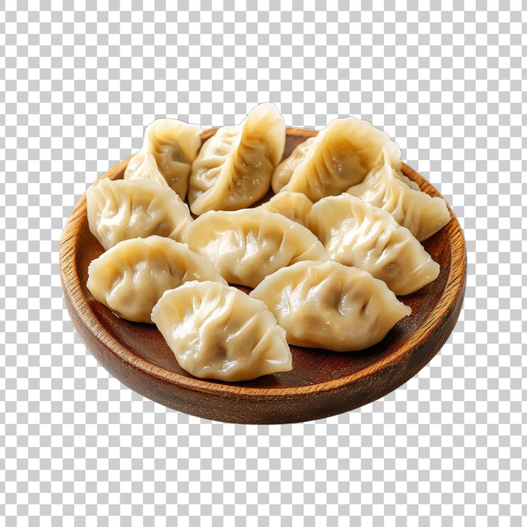 PSD 在透明的背景上排列在木制蒸汽机中的美味的饼