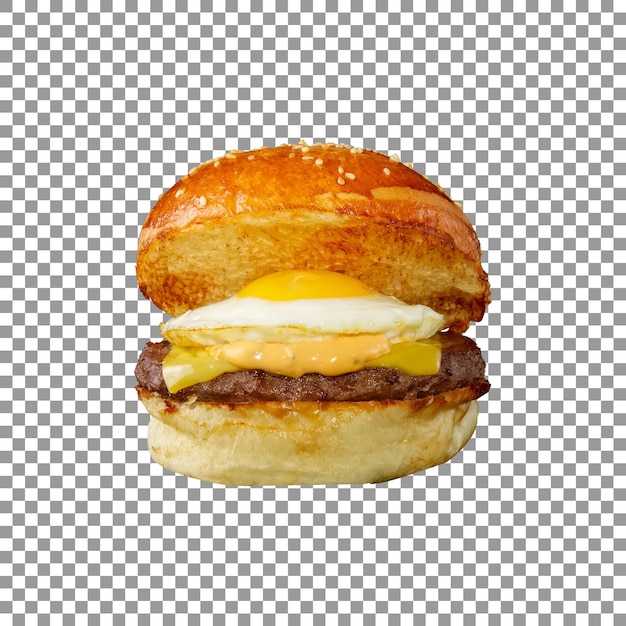 Delicious egg burger isolated on transparent background