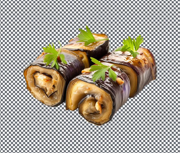 PSD delicious ennedi eggplant roll ups isolated on transparent background