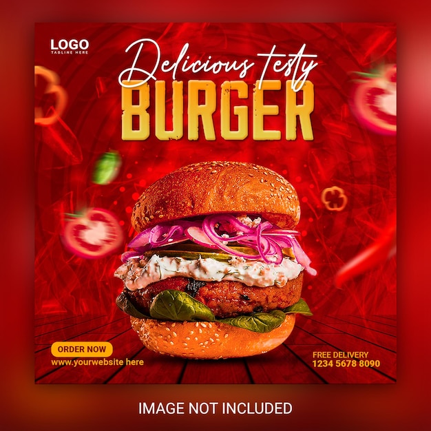 Delicious fast food burger social media post banner design template