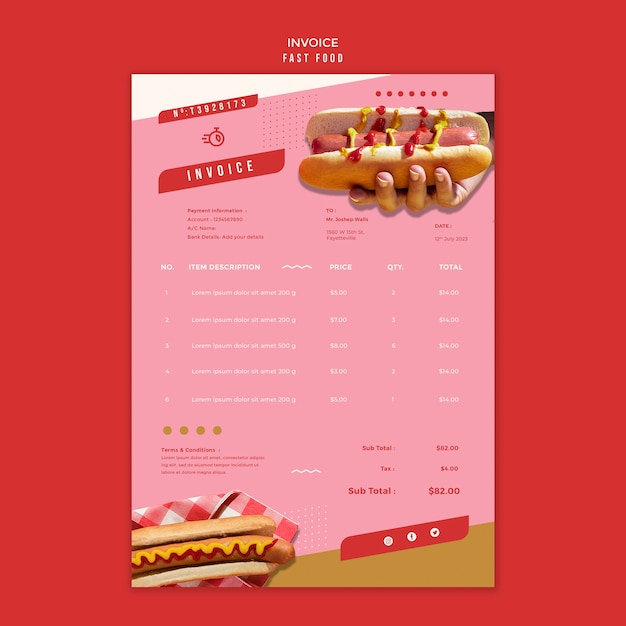 PSD delicious fast food invoice template