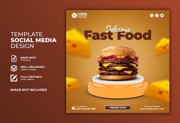 Delicious fast food promotion instagram post or square web banner social media template